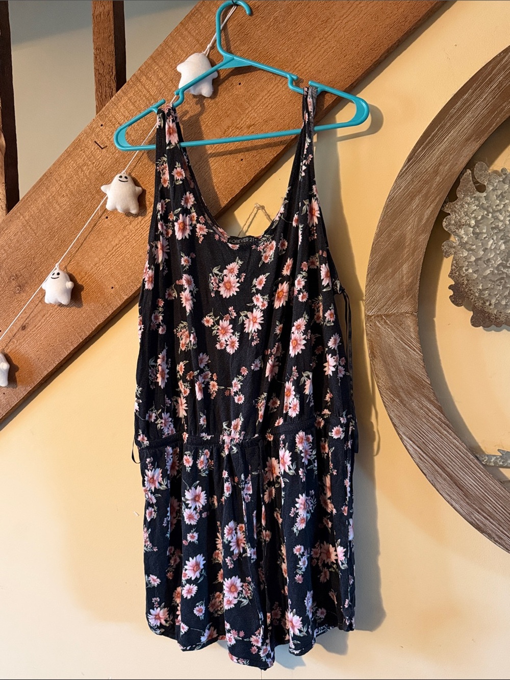 Forever 21 Black Floral Drawstring Romper